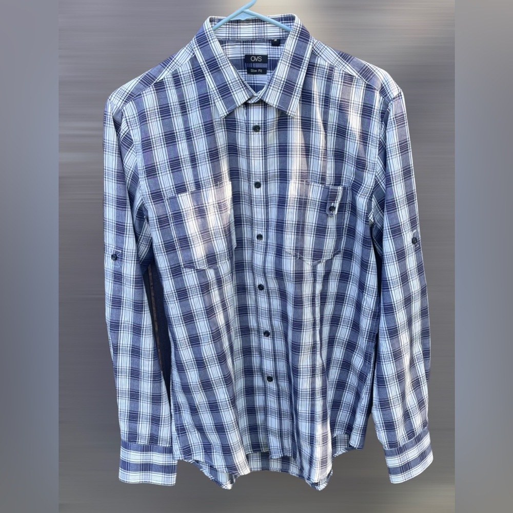 👔 2 FOR $20 👔 Men’s Blue Button Down Dress Shirt - OVS Italy - Slim Fit